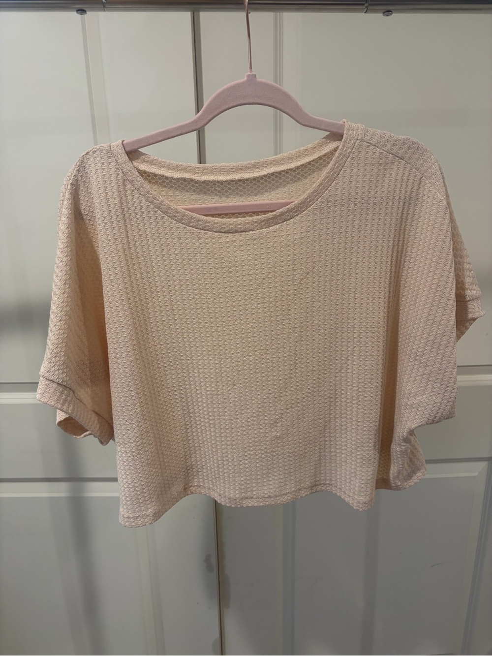 Waffle Knit Short Sleeve Top in Light Cream Color NWOT